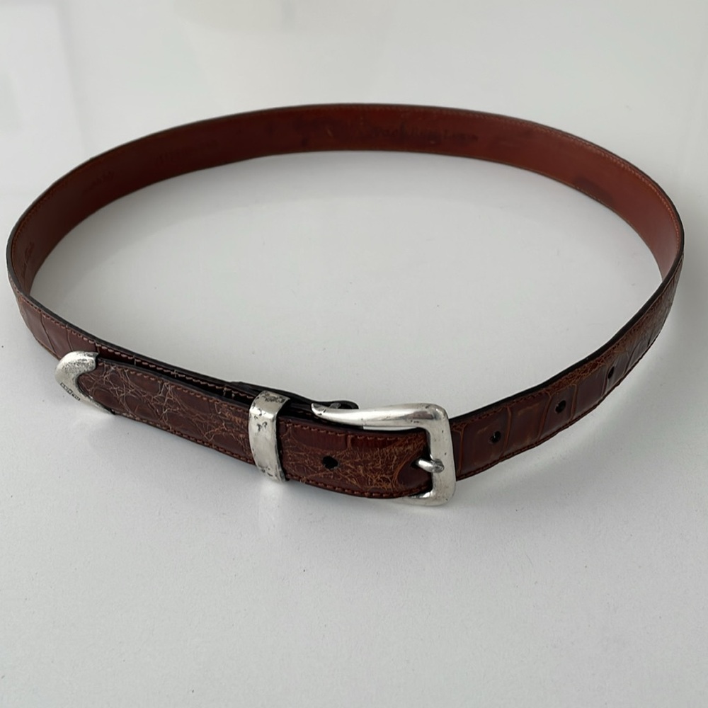 Ralph Lauren Sterling Silver Buckle & Brown Genuine Alligator Belt.